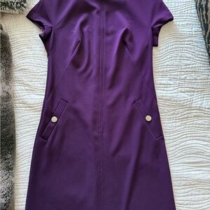 Tommy Hilfiger Purple Short-Sleeve Sheath Dress with Button Pocket Accents